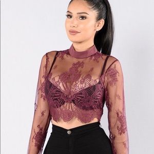 Long sleeve lace burgundy fashion nova crop top